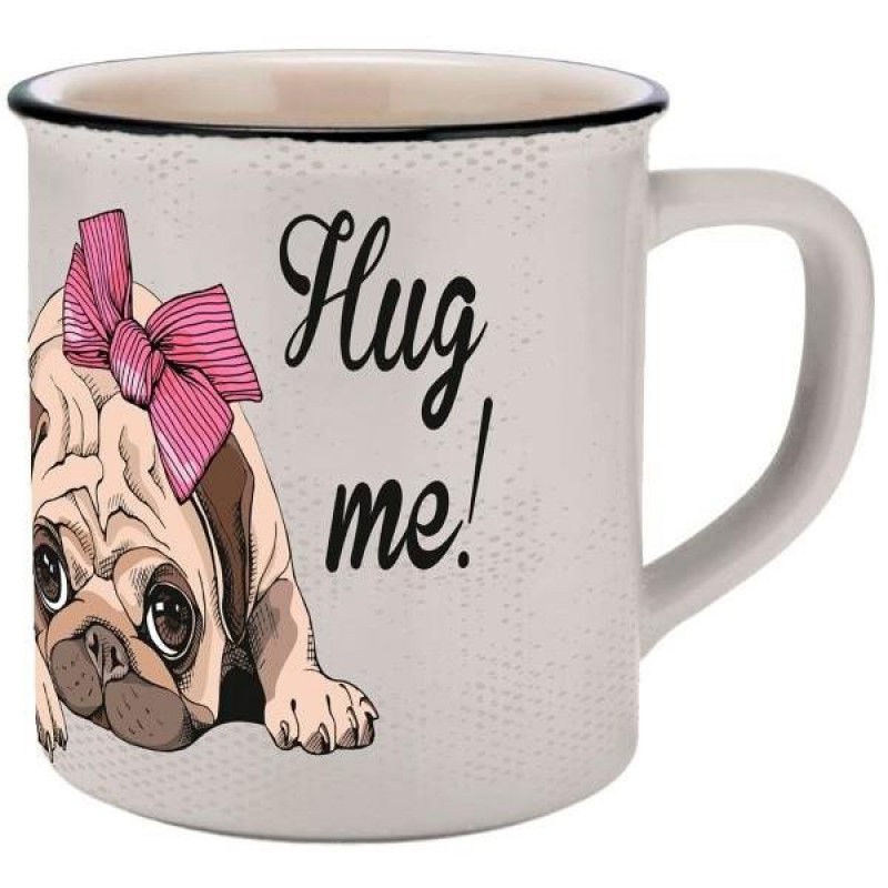 Κεραμική Κούπα 400ml Vintage Pug Mops Hug Me