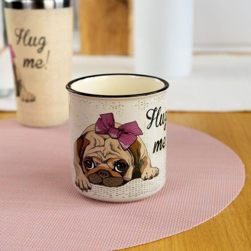 Κεραμική Κούπα 400ml Vintage Pug Mops Hug Me