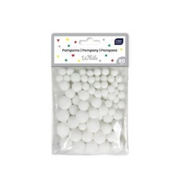 Interdruk Pompon Christmas Mix White 80pcs
