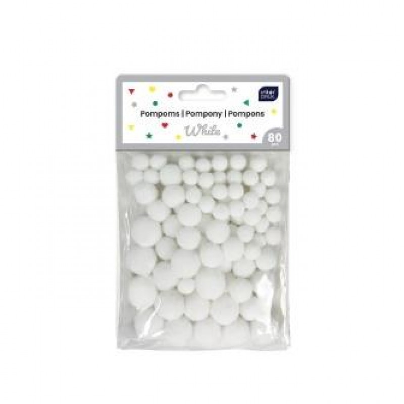 Interdruk Pompon Christmas Mix White 80pcs