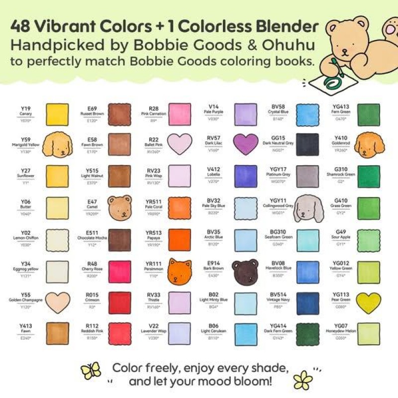 Ohuhu Σετ 48 Μαρκαδόρων Οινοπνεύματος Honolulu  Bobbie Goods Με Διπλή Μύτη Πινέλο-Λεπτή