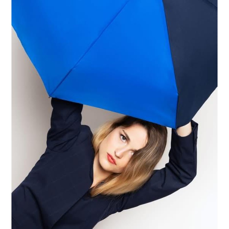 Victoire Πτυσσόμενη Δίχρωμη Ομπρέλα Μπλέ Ανοιχτό - Μπλέ Σκούρο