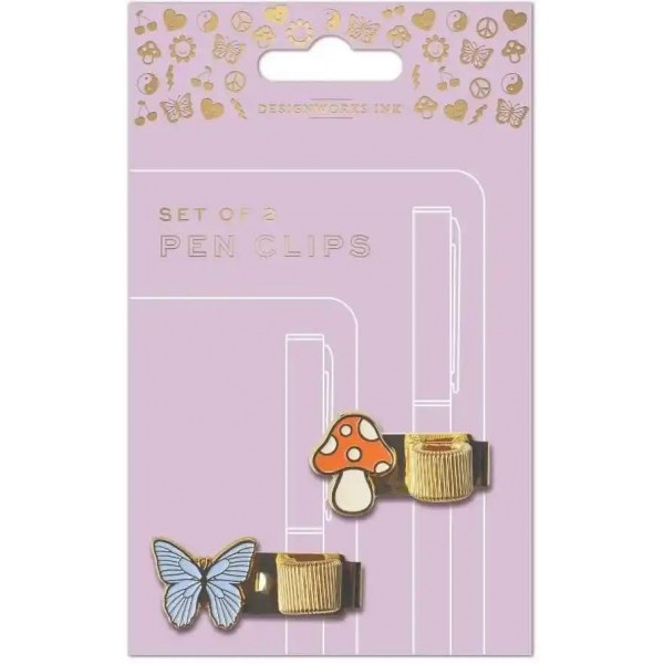Designworks Pen Clips - Butterfly - Mushroom (Set Of 2) Designworks Pen Clips - Butterfly - Mushroom (Set Of 2)