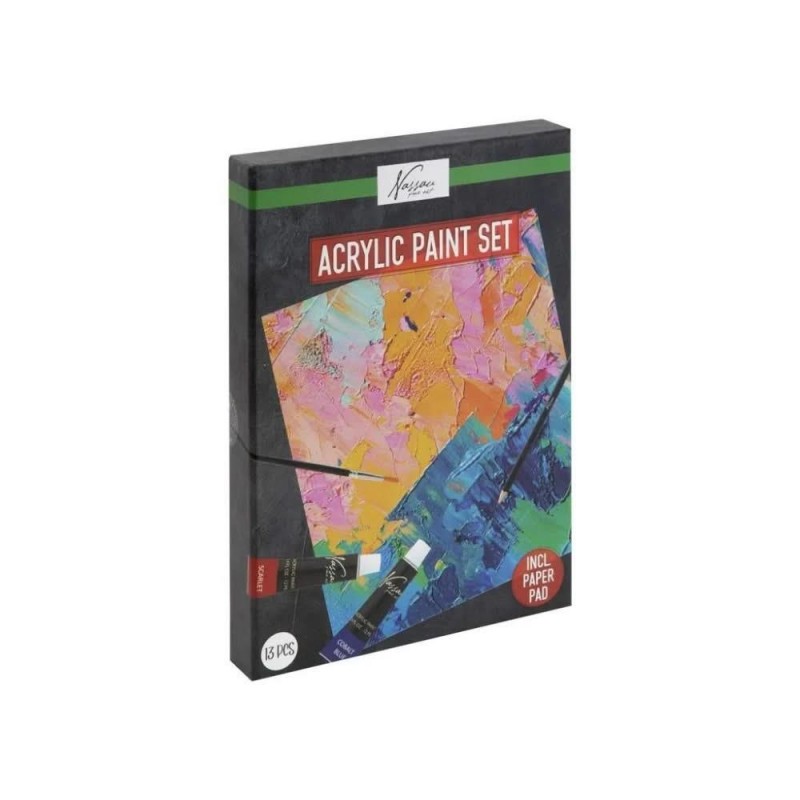 Nassau 10 Ακρυλικά Χρώματα των 12ml με Μπλοκ και Πινέλο