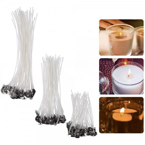 10 Κερωμένα Φυτίλια 8cm με Βάση (για Κερί Διαμέτρου έως 3,5-4 cm)