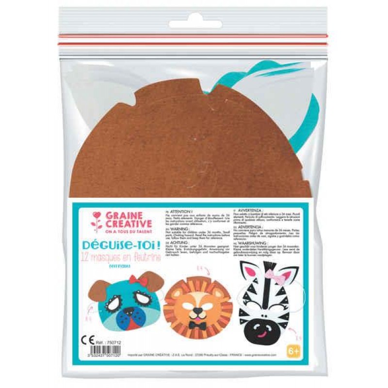 Σετ 12 Μάσκες από Τσόχα (Ζέβρα-Λιοντάρι-Σκύλος)