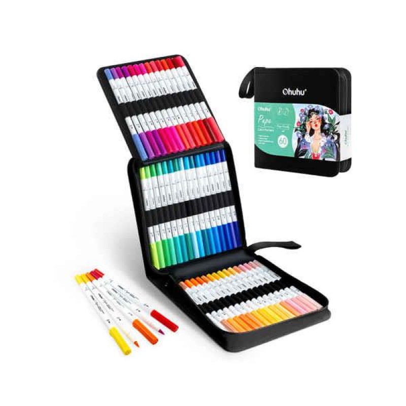 Ohuhu Σετ 60 Μαρκαδόρων Νερού Διπλής Μύτης Πινέλο-Λεπτή