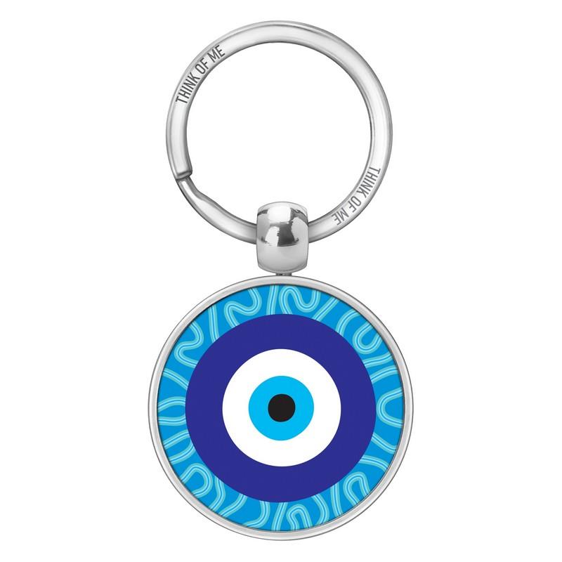 Μεταλλικό Μπρελόκ 3,6cm Γούρι Μάτι Μπλε-Γαλάζιο-Λευκά Σχέδια