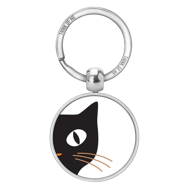 Μεταλλικό Μπρελόκ 3,6cm Μαύρη Γάτα Σε Λευκό Φόντο