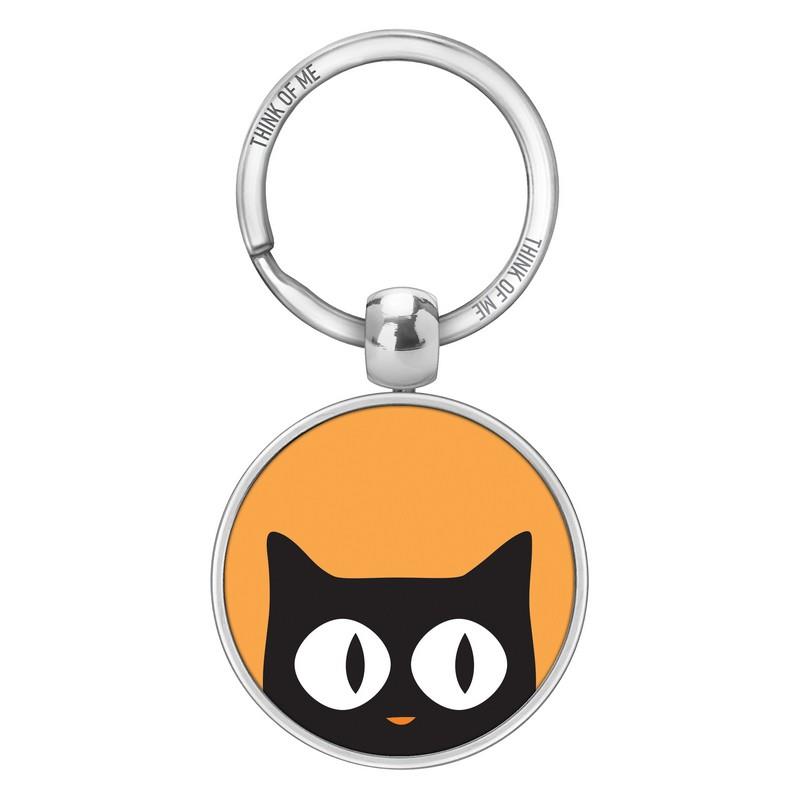 Μεταλλικό Μπρελόκ 3,6cm Μαύρη Γάτα Σε Μουσταρδί Φόντο