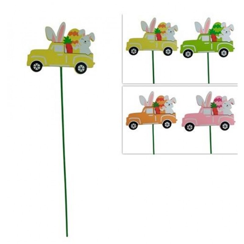 Πασχαλινό Διακοσμητκό Στικ Αυτοκίνητο με Λαγό 25cm
