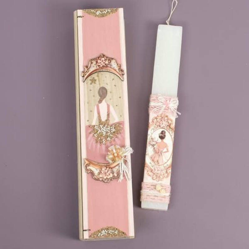 Λαμπάδα σε Ξύλινη Κασετίνα Κορνίζα με Κοπέλα