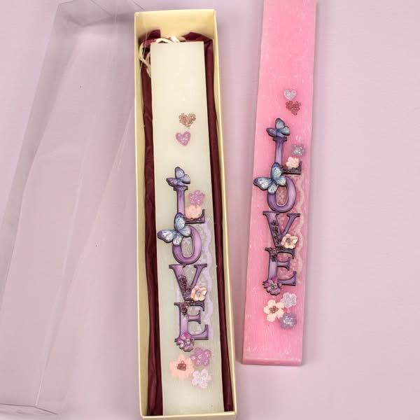 Λαμπάδα Πλακέ Κοντή Ρόζ Love Flowers Λαμπάδα Πλακέ Κοντή Ρόζ Love Flowers