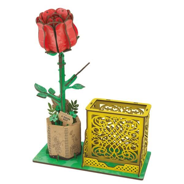 Ξύλινο 3D Puzzle Τριαντάφυλλο Μολυβοθήκη Ξύλινο 3D Puzzle Τριαντάφυλλο Μολυβοθήκη