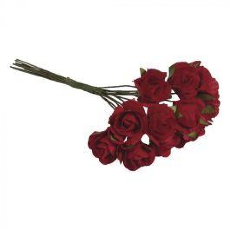 12 Μικρά Χάρτινα Τριαντάφυλλα 15mm x 10cm Κόκκινα