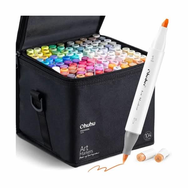 Ohuhu Σετ 104 Μαρκαδόρων Οινοπνεύματος Honolulu Με Διπλή Μύτη Πινέλο - Πλακέ
