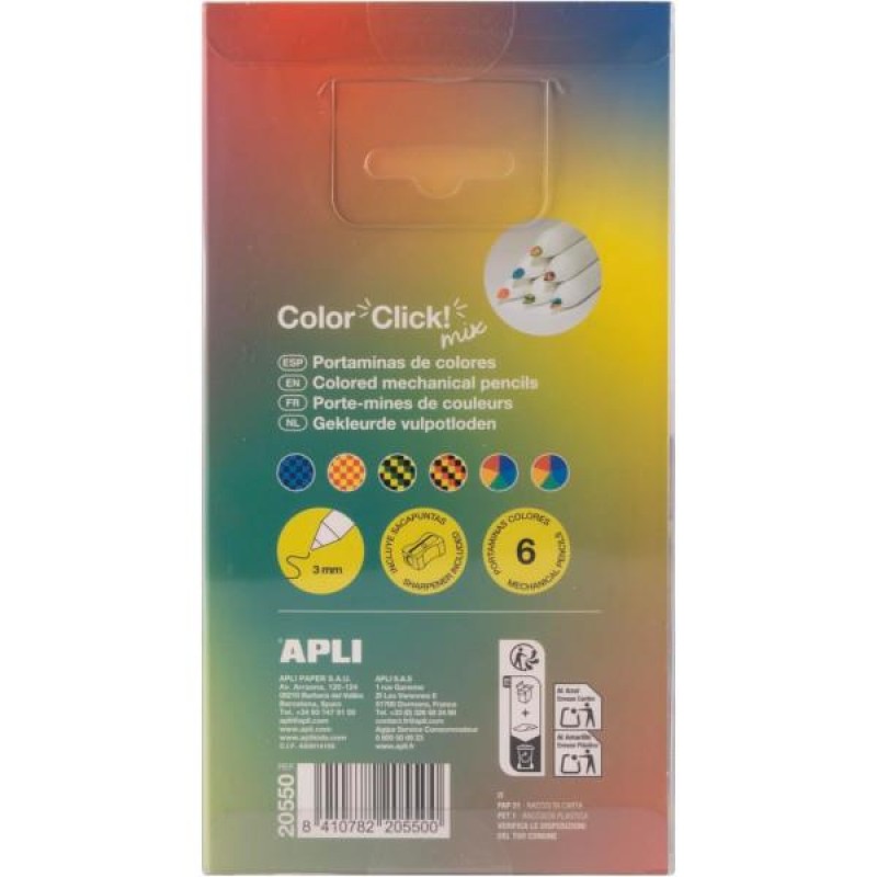 Apli Σετ 6 Χρωματιστά Μηχανικά Μολύβια 3mm Rainbow