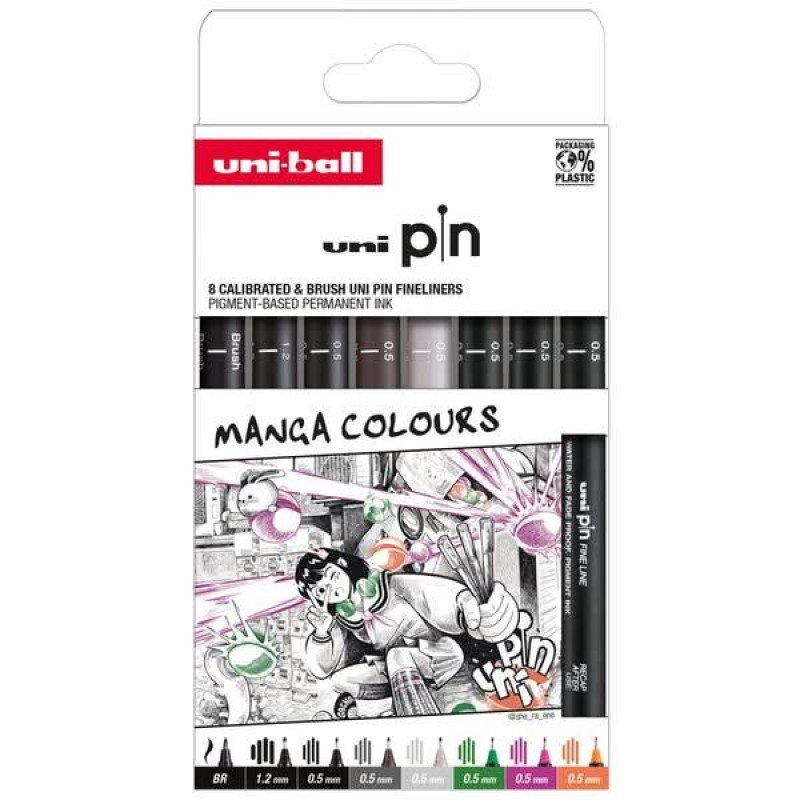 Uni Pin Manga Colours Σετ 8 Μαρκαδόροι Λεπτής Γραφής