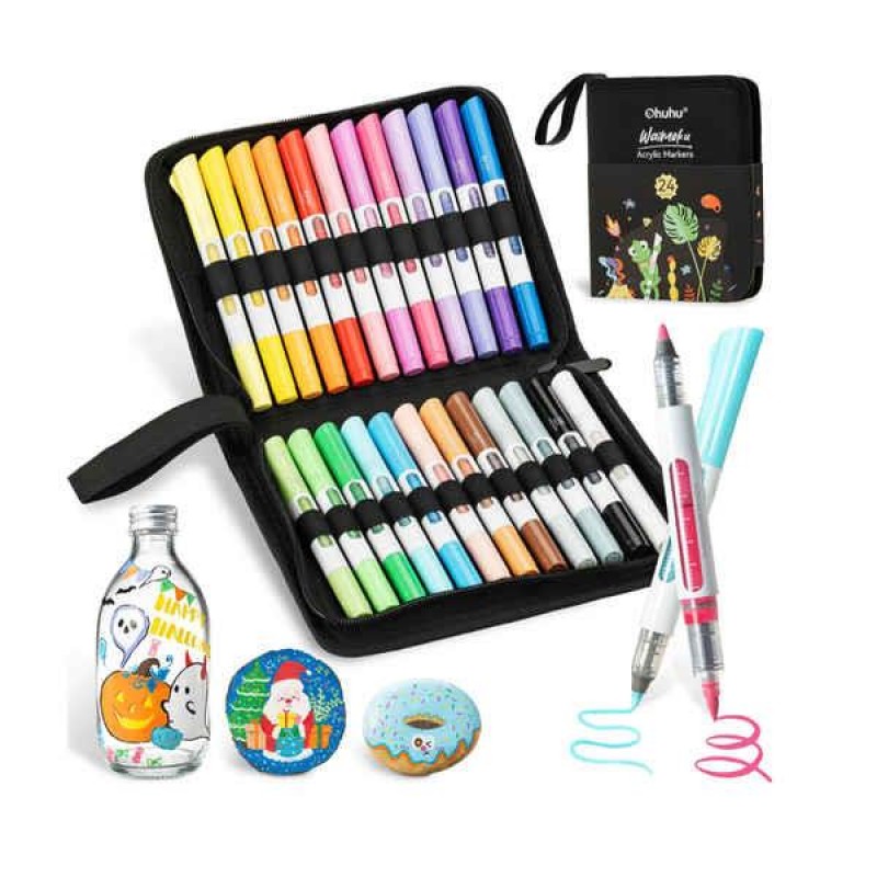 Ohuhu Waimoku Σετ 24 Ακρυλικών Μαρκαδόρων Cotton-Core Brush - Bullet