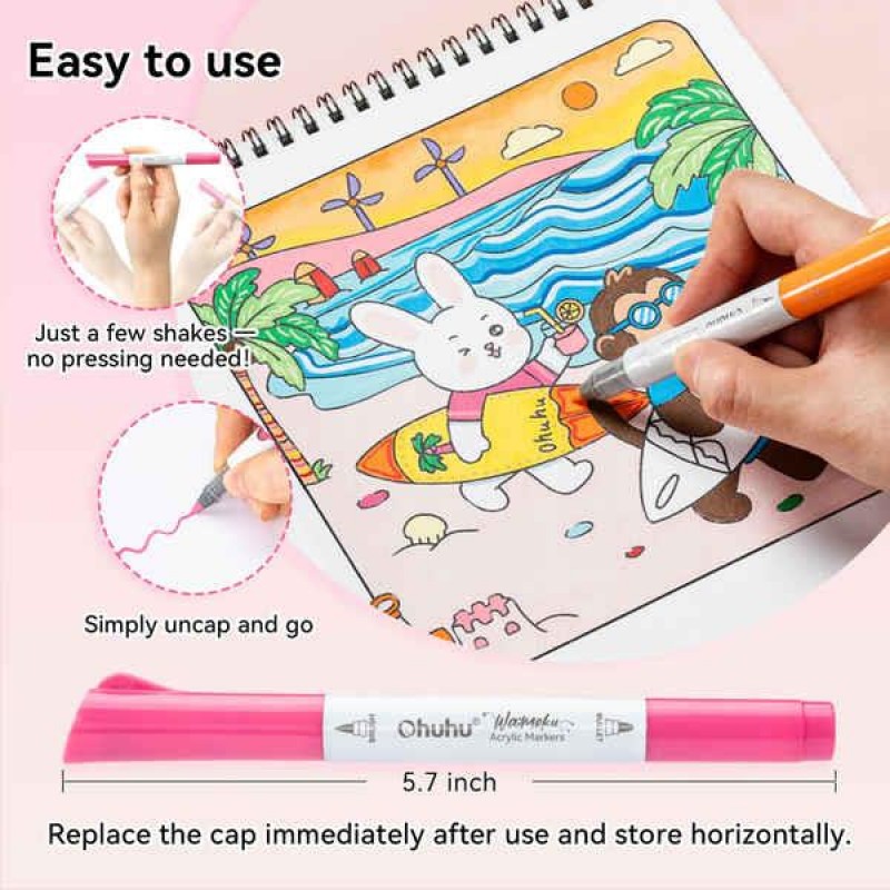 Ohuhu Waimoku Σετ 24 Ακρυλικών Μαρκαδόρων Cotton-Core Brush - Bullet