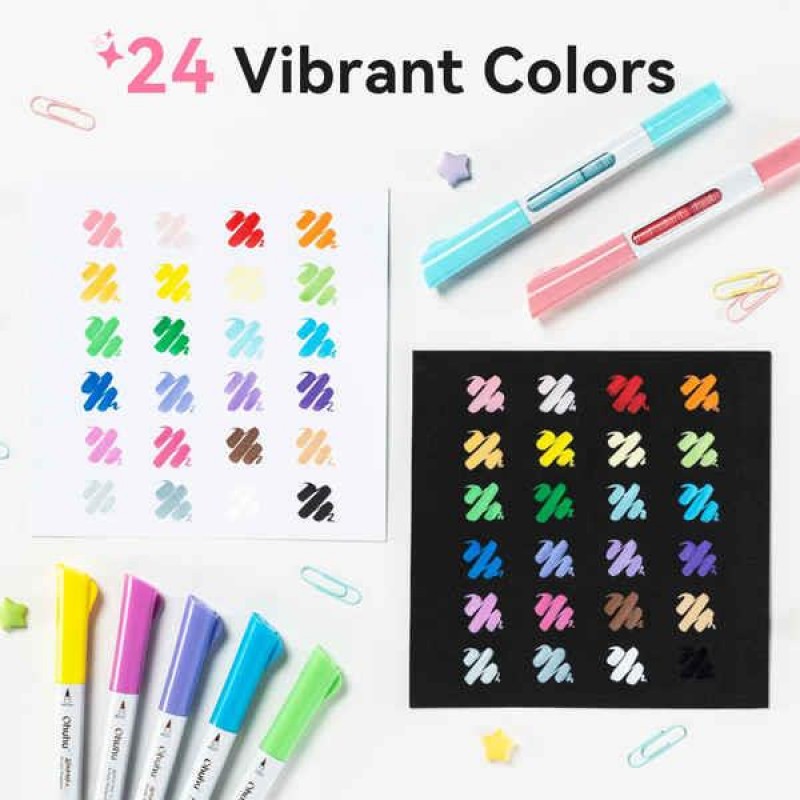 Ohuhu Waimoku Σετ 24 Ακρυλικών Μαρκαδόρων Cotton-Core Brush - Bullet