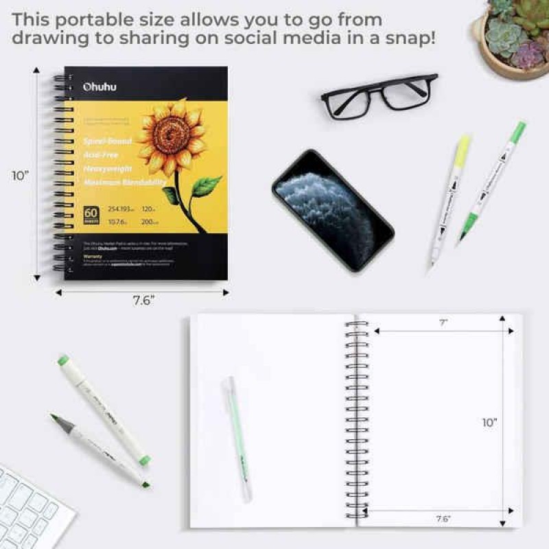 Ohuhu Marker Sketchbook Σπιράλ 25,4x19,3cm 200gr 60 Φύλλα