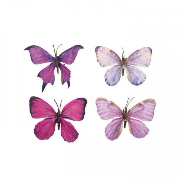 Σετ 4 3D Υφασμάτινες Πεταλούδες 8,5cm Ρόζ-Μώβ