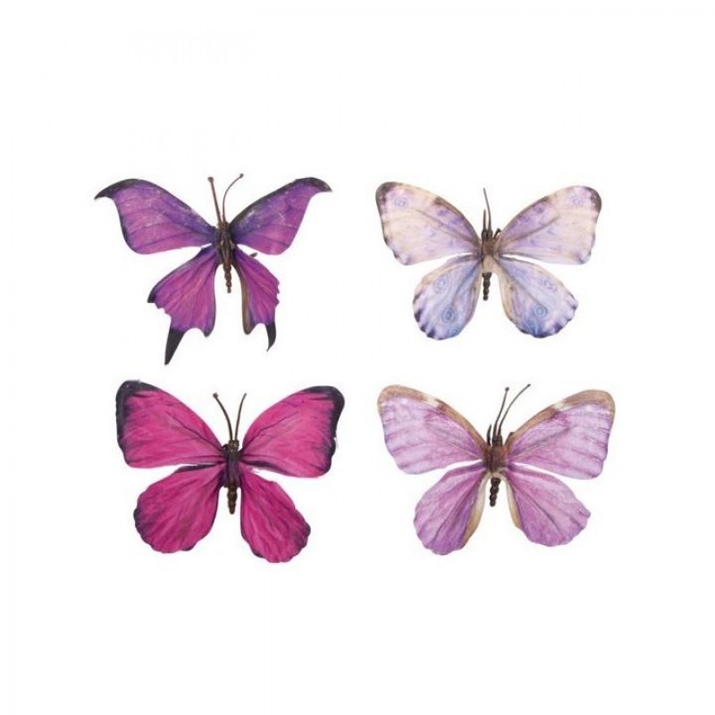 Σετ 4 3D Υφασμάτινες Πεταλούδες 8,5cm Ρόζ-Μώβ