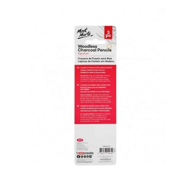Mont Marte 3 Μασίφ Κάρβουνα σε Σχήμα Μολυβιού Soft-Medium-Hard