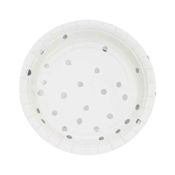 Χάρτινα Πιάτα Γλυκού White Silver 8τεμ
