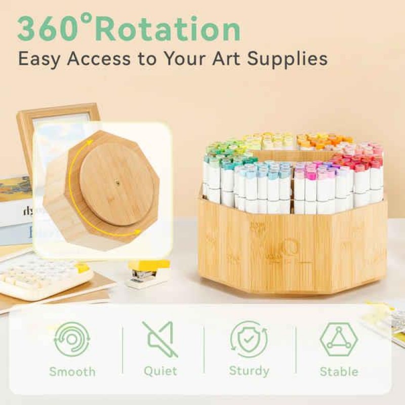 Ohuhu 360° Περιστρεφόμενος Οργανωτής Μαρκαδόρων από Bamboo