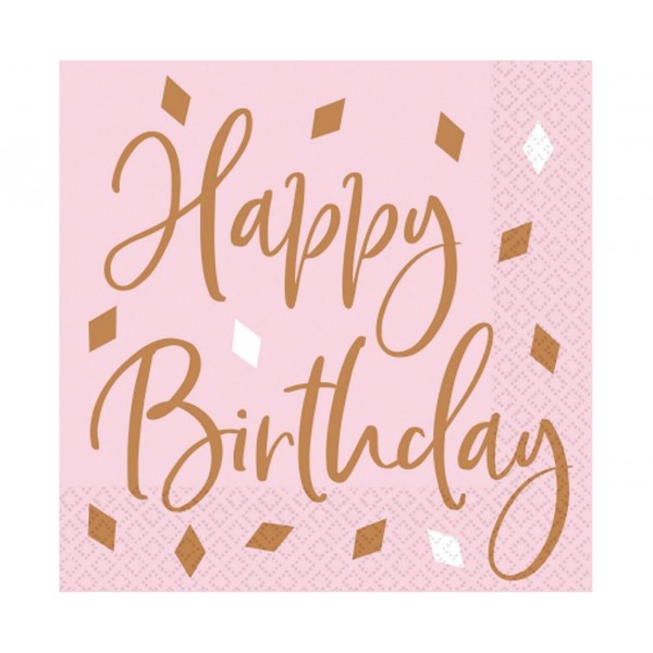 Χαρτοπετσέτες Φαγητού Rose Gold Birthday Happy Birthday 16τεμ