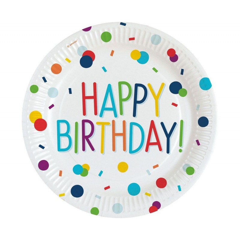 Χάρτινα Πιάτα Φαγητού Confetti Birthday 8τεμ