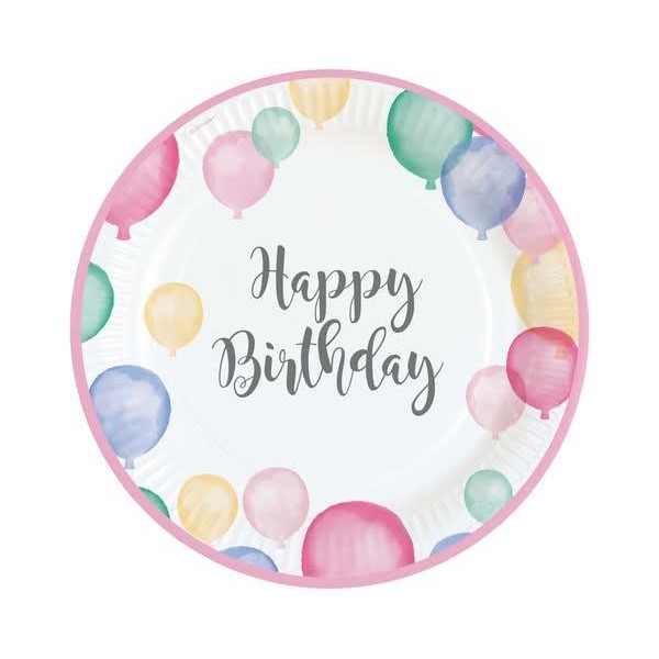 Χάρτινα Πιάτα Φαγητού Happy Birthday Pastel 8τεμ
