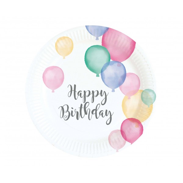 Χάρτινα Πιάτα Γλυκού Happy Birthday Pastel 8τεμ