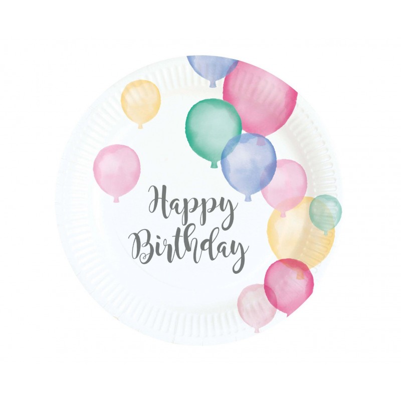Χάρτινα Πιάτα Γλυκού Happy Birthday Pastel 8τεμ