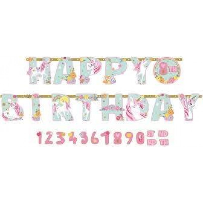 Γιρλάντα Γράμματα Happy Birthday Magical Unicorn με Νούμερα 25cm x 3.2m