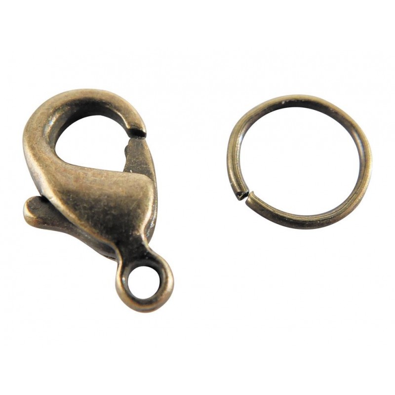 Μπρονζέ Κούμπωμα Lobster-Claw 12mm με Κρίκους 5τεμ