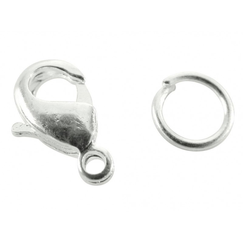 Ασημί Κούμπωμα Lobster-Claw 12mm με Κρίκους 4τεμ