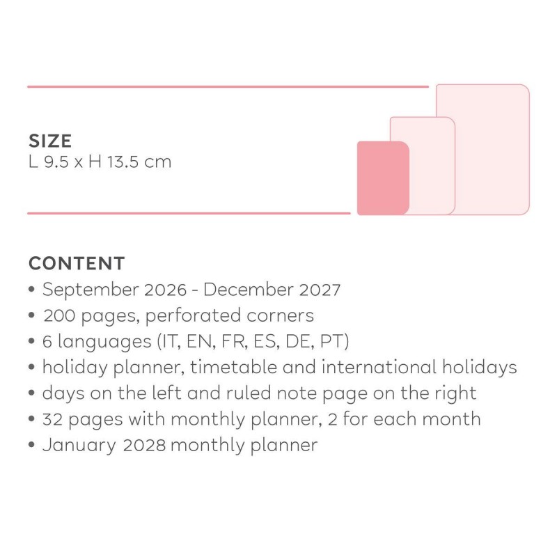 Legami 16-Month Diary 2027 - Raspberry Jam - Small - Weekly With Notebook