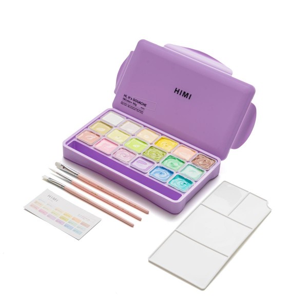 HIMI Jelly Cup Gouache Σετ 18 Παστέλ Χρωμάτων με 3 Πινέλα + Παλέτα Ανάμιξης