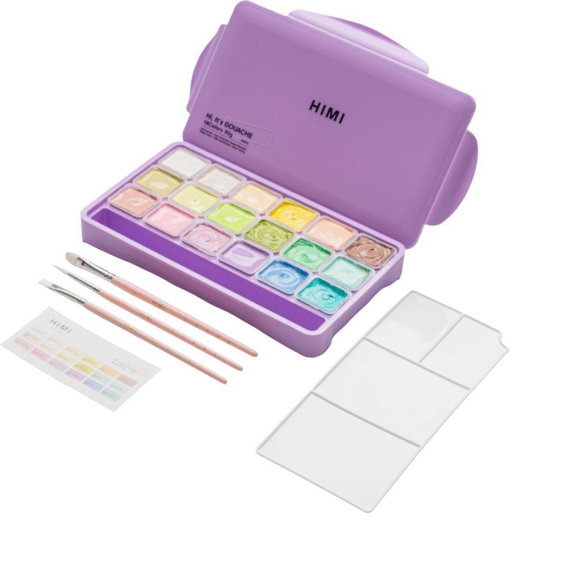 HIMI Jelly Cup Gouache Σετ 18 Παστέλ Χρωμάτων με 3 Πινέλα + Παλέτα Ανάμιξης