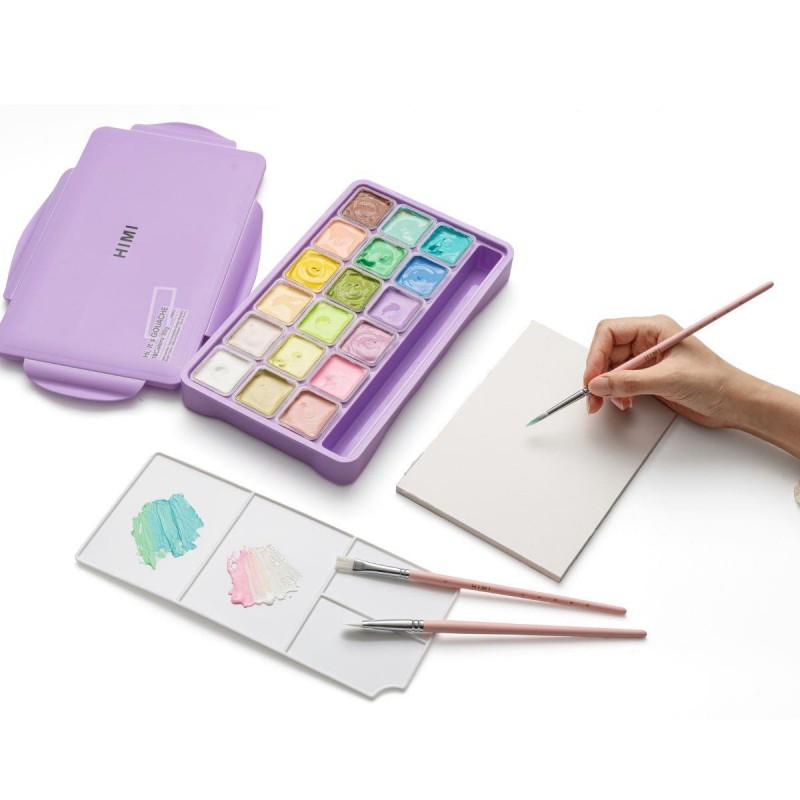 HIMI Jelly Cup Gouache Σετ 18 Παστέλ Χρωμάτων με 3 Πινέλα + Παλέτα Ανάμιξης