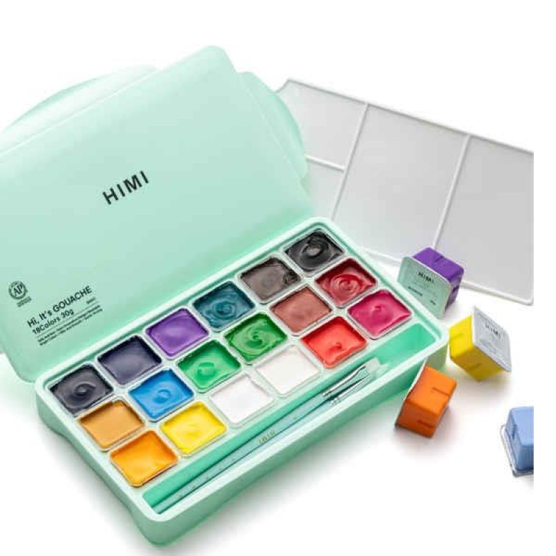 HIMI Jelly Cup Gouache Σετ 18 Χρωμάτων με 3 Πινέλα + Παλέτα Ανάμιξης