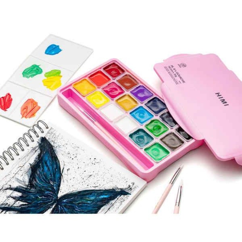 HIMI Jelly Cup Gouache Σετ 18 Χρωμάτων με 3 Πινέλα + Παλέτα Ανάμιξης