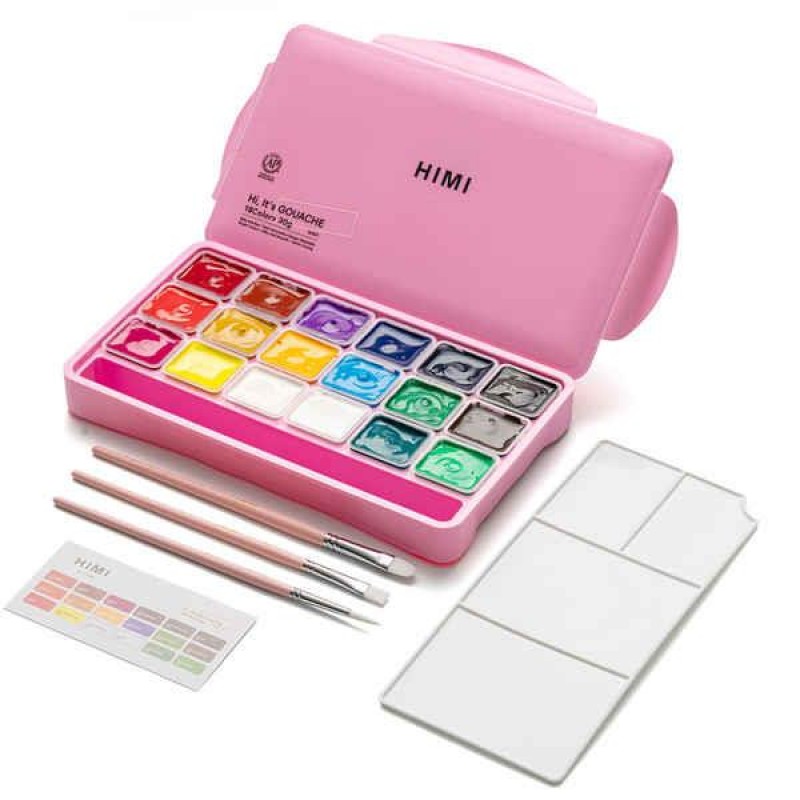 HIMI Jelly Cup Gouache Σετ 18 Χρωμάτων με 3 Πινέλα + Παλέτα Ανάμιξης