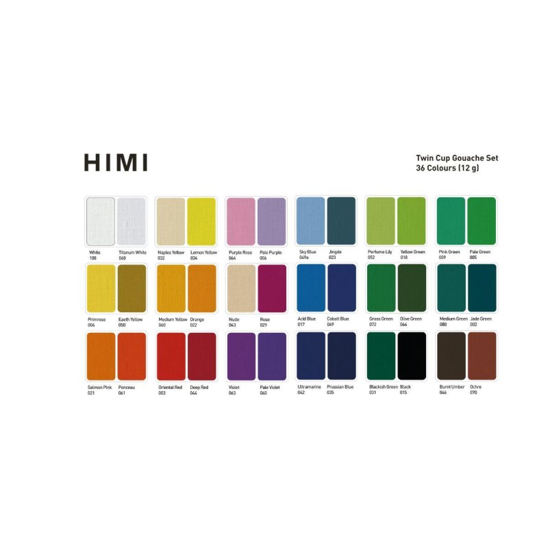 HIMI Twin Cup Gouache Σετ 36 Χρωμάτων με 3 Πινέλα + Παλέτα Ανάμιξης