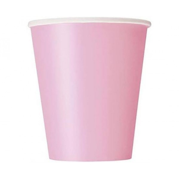 Ποτήρια Xάρτινα Μονόχρωμα 266ml 8τεμ Ροζ
