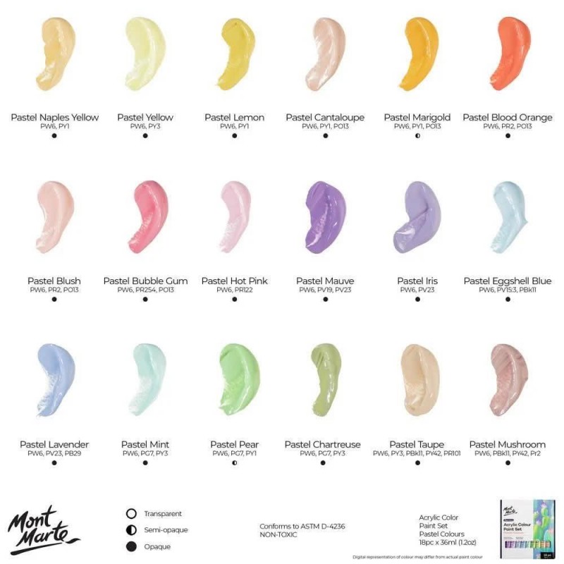Mont Marte 18 Ακρυλικά 36ml Παστέλ Χρώματα Mont Marte 18 Ακρυλικά 36ml Παστέλ Χρώματα