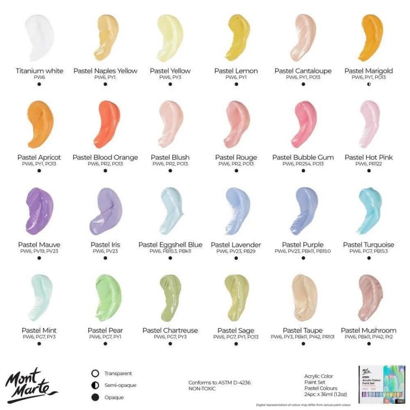 Mont Marte 24 Ακρυλικά 36ml Παστέλ Χρώματα Mont Marte 24 Ακρυλικά 36ml Παστέλ Χρώματα